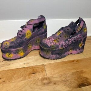 Handpainted Purple Tie Dye Denim Ankle Boots